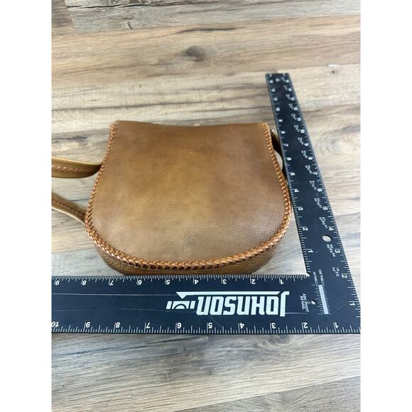 Vintage LEATHER PURSE Latch Saddlebag Braided Shoulder Strap Boho - Picture 6 of 10